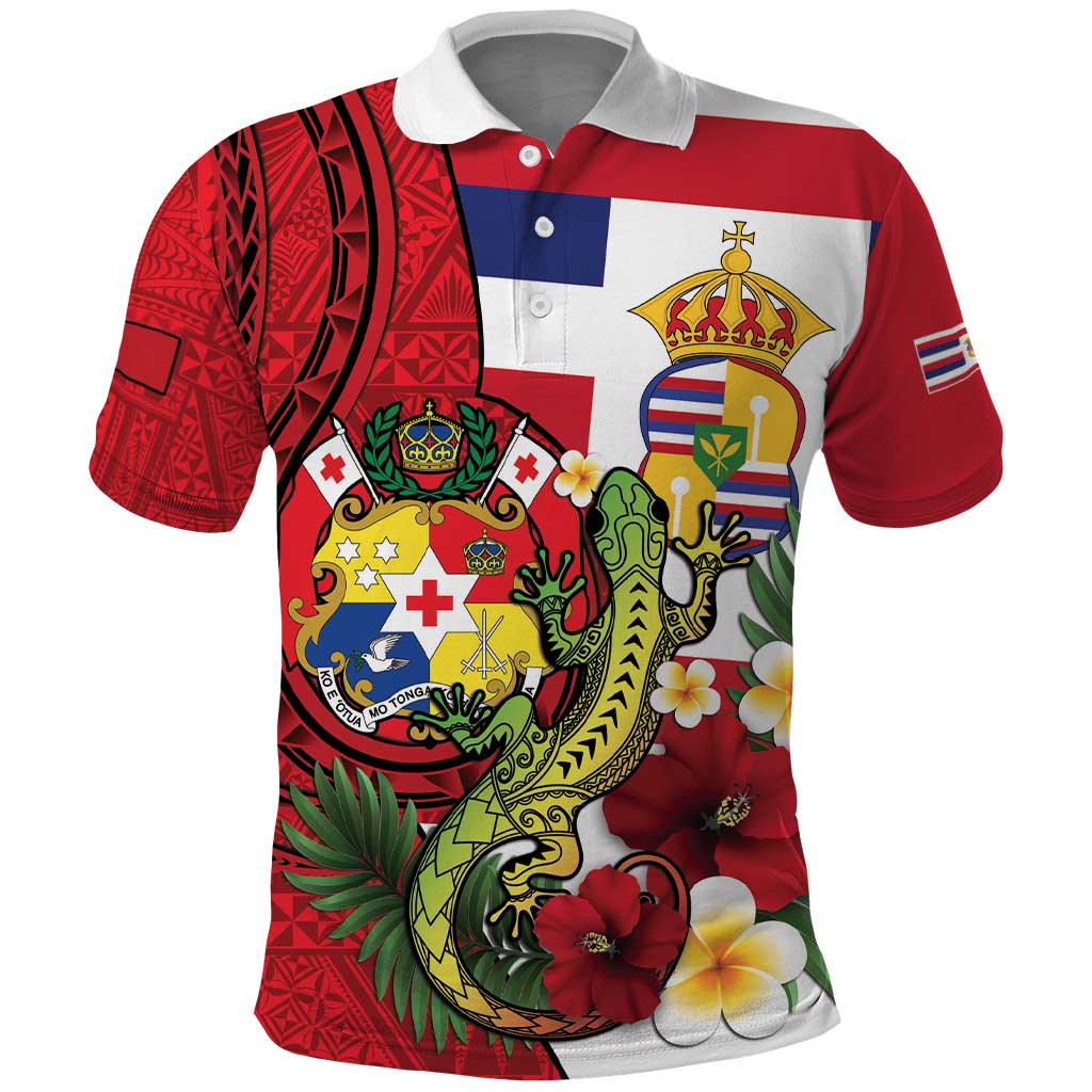 Hawaii And Tonga Polo Shirt King Kalakaua Tribal Gecko Tongan Ngatu