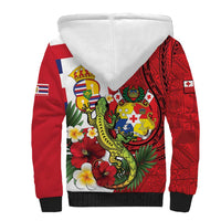 Hawaii And Tonga Sherpa Hoodie King Kalakaua Tribal Gecko Tongan Ngatu