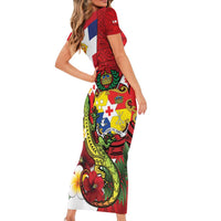 Hawaii And Tonga Short Sleeve Bodycon Dress King Kalakaua Tribal Gecko Tongan Ngatu LT14 - Polynesian Pride