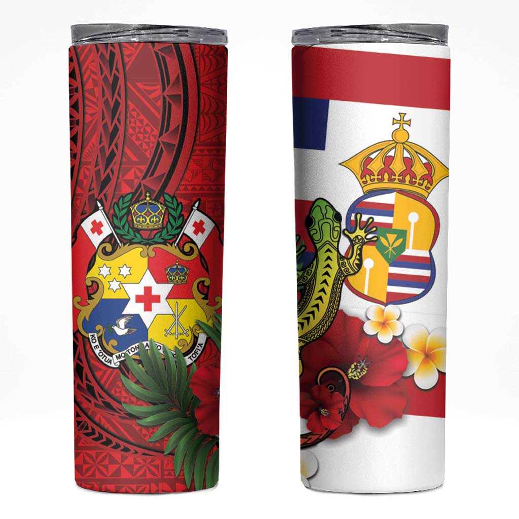 Hawaii And Tonga Skinny Tumbler King Kalakaua Tribal Gecko Tongan Ngatu