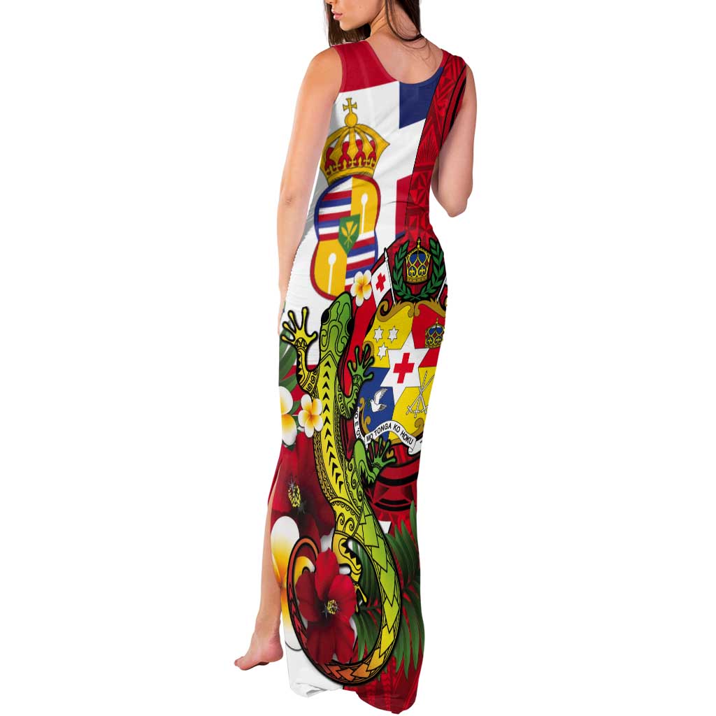 Hawaii And Tonga Tank Maxi Dress King Kalakaua Tribal Gecko Tongan Ngatu