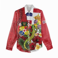 Hawaii And Tonga Women Casual Shirt King Kalakaua Tribal Gecko Tongan Ngatu