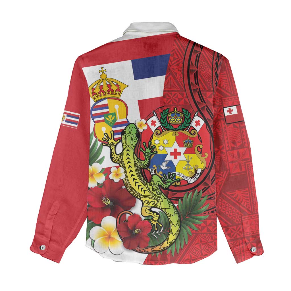 Hawaii And Tonga Women Casual Shirt King Kalakaua Tribal Gecko Tongan Ngatu