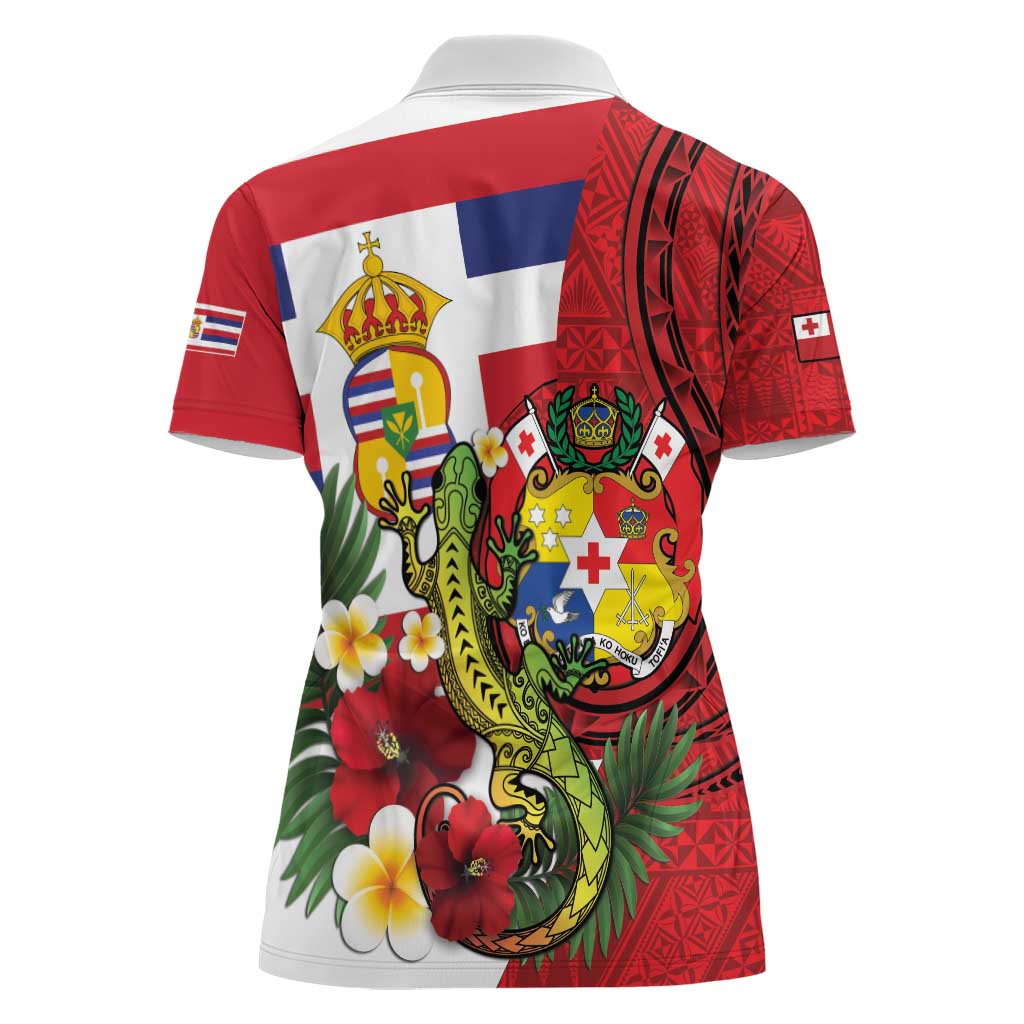 Hawaii And Tonga Women Polo Shirt King Kalakaua Tribal Gecko Tongan Ngatu LT14 - Polynesian Pride