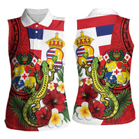Hawaii And Tonga Women Sleeveless Polo Shirt King Kalakaua Tribal Gecko Tongan Ngatu LT14 - Polynesian Pride