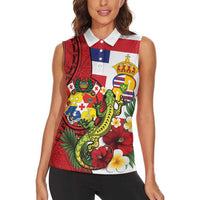 Hawaii And Tonga Women Sleeveless Polo Shirt King Kalakaua Tribal Gecko Tongan Ngatu LT14 - Polynesian Pride
