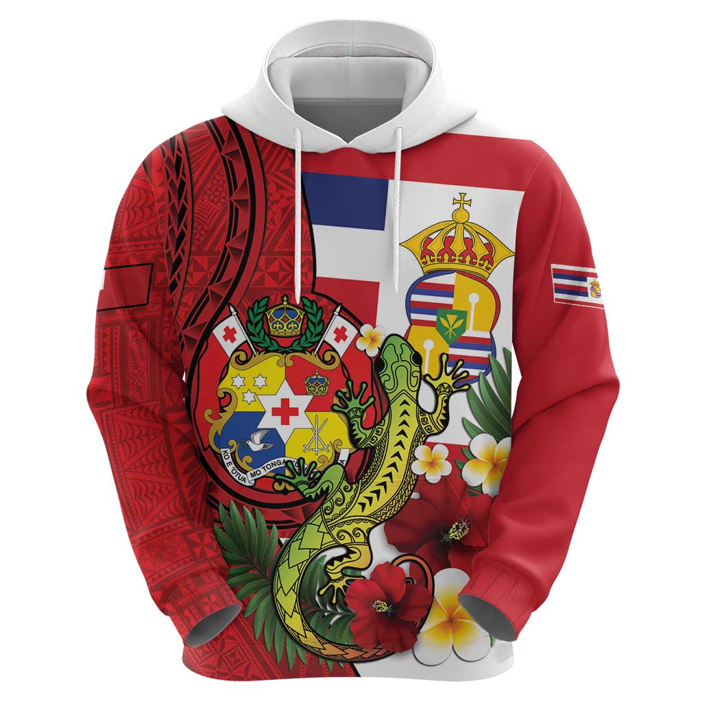 Hawaii And Tonga Zip Hoodie King Kalakaua Tribal Gecko Tongan Ngatu