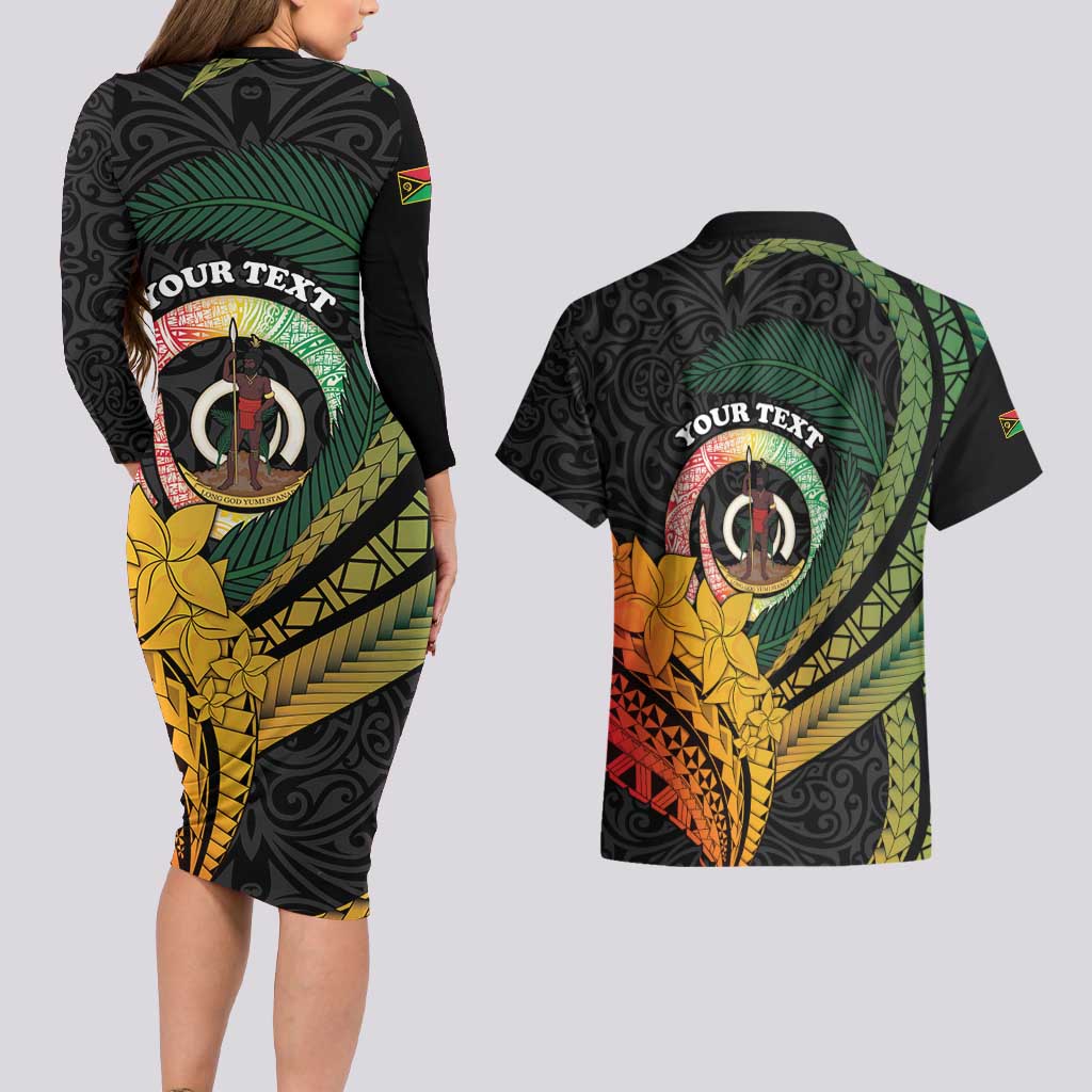 Personalised Vanuatu Independence Day Couples Matching Long Sleeve Bodycon Dress and Hawaiian Shirt July 30 Pig Tusk Long God Yumi Stanap LT14 - Polynesian Pride