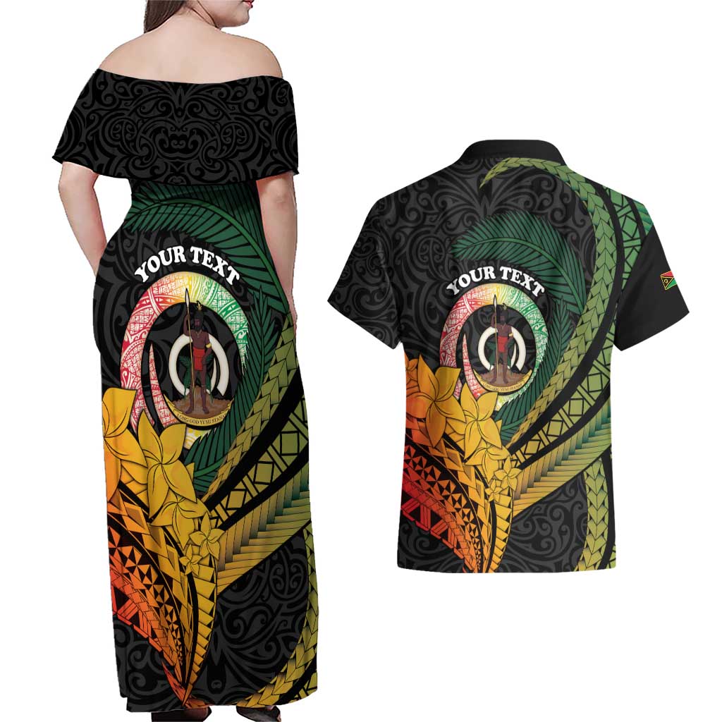 Personalised Vanuatu Independence Day Couples Matching Off Shoulder Maxi Dress and Hawaiian Shirt July 30 Pig Tusk Long God Yumi Stanap LT14 - Polynesian Pride