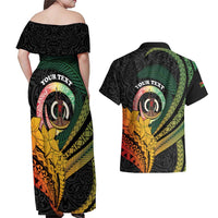 Personalised Vanuatu Independence Day Couples Matching Off Shoulder Maxi Dress and Hawaiian Shirt July 30 Pig Tusk Long God Yumi Stanap LT14 - Polynesian Pride