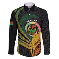 Personalised Vanuatu Independence Day Family Matching Off The Shoulder Long Sleeve Dress and Hawaiian Shirt July 30 Pig Tusk Long God Yumi Stanap LT14 Dad's Shirt - Long Sleeve Black - Polynesian Pride