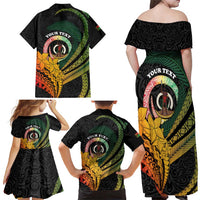 Personalised Vanuatu Independence Day Family Matching Off Shoulder Maxi Dress and Hawaiian Shirt July 30 Pig Tusk Long God Yumi Stanap