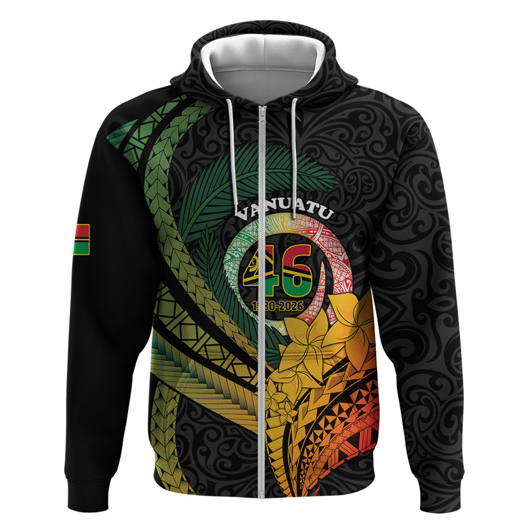 Personalised Vanuatu Independence Day Zip Hoodie July 30 Pig Tusk Long God Yumi Stanap LT14 Zip Hoodie Black - Polynesian Pride