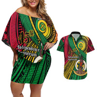 Halo Vanuatu Couples Matching Off Shoulder Short Dress and Hawaiian Shirt Happy 45th Independence Anniversary