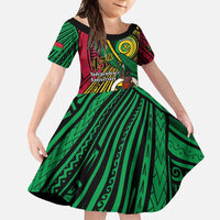 Halo Vanuatu Family Matching Mermaid Dress and Hawaiian Shirt Happy 45th Independence Anniversary LT14 Daughter's Dress Black - Polynesian Pride