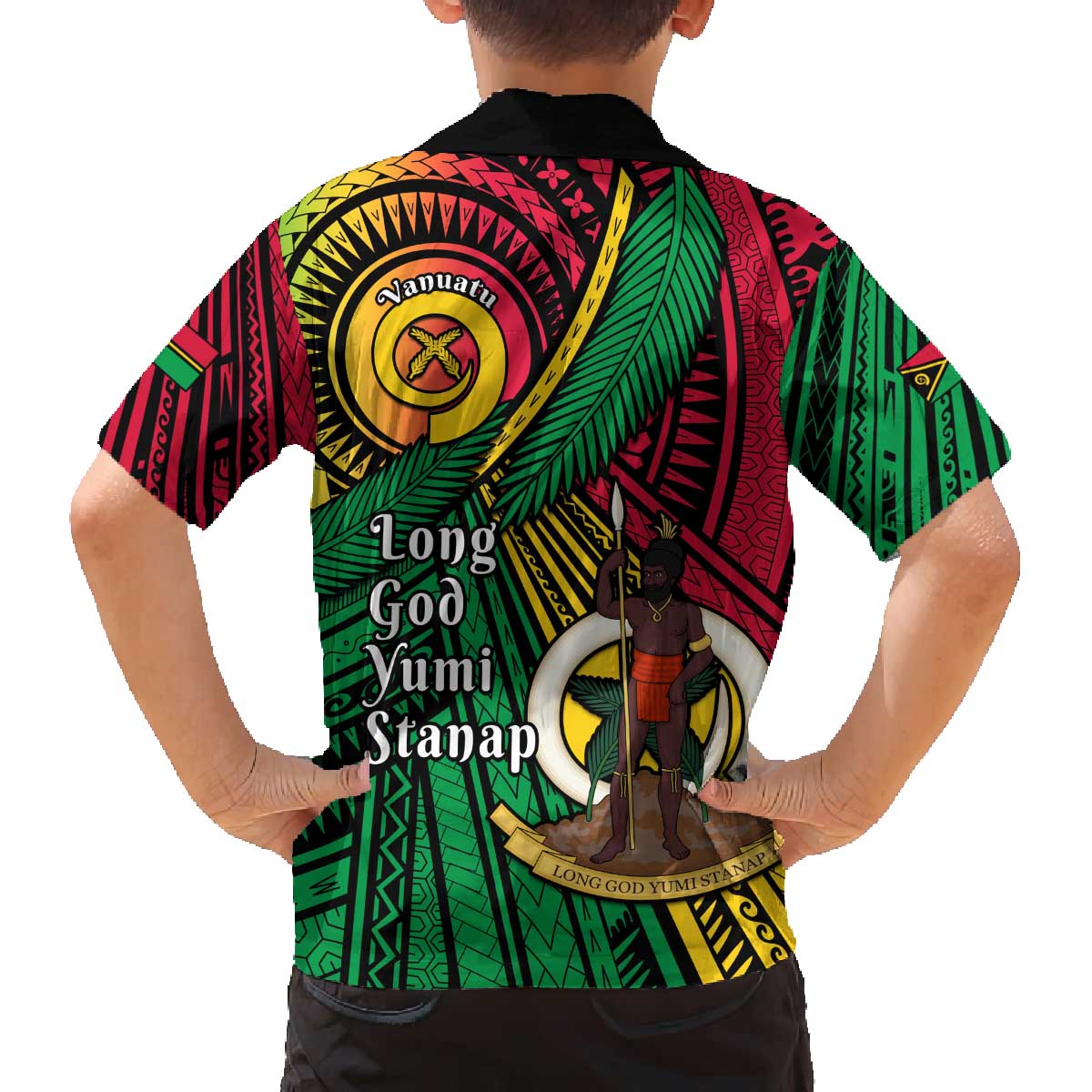 Halo Vanuatu Family Matching Off The Shoulder Long Sleeve Dress and Hawaiian Shirt Happy 45th Independence Anniversary LT14 - Polynesian Pride