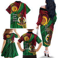 Halo Vanuatu Family Matching Off The Shoulder Long Sleeve Dress and Hawaiian Shirt Happy 45th Independence Anniversary LT14 - Polynesian Pride