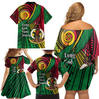 Halo Vanuatu Family Matching Off Shoulder Short Dress and Hawaiian Shirt Happy 45th Independence Anniversary