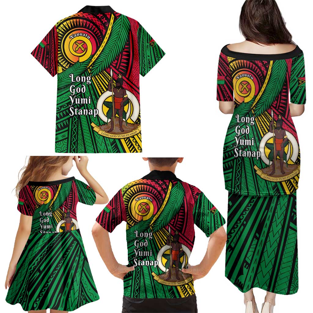 Halo Vanuatu Family Matching Puletasi and Hawaiian Shirt Happy 45th Independence Anniversary