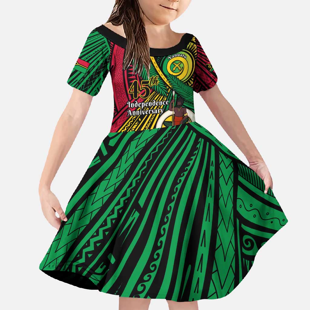 Halo Vanuatu Family Matching Short Sleeve Bodycon Dress and Hawaiian Shirt Happy 45th Independence Anniversary LT14 Daughter's Dress Black - Polynesian Pride