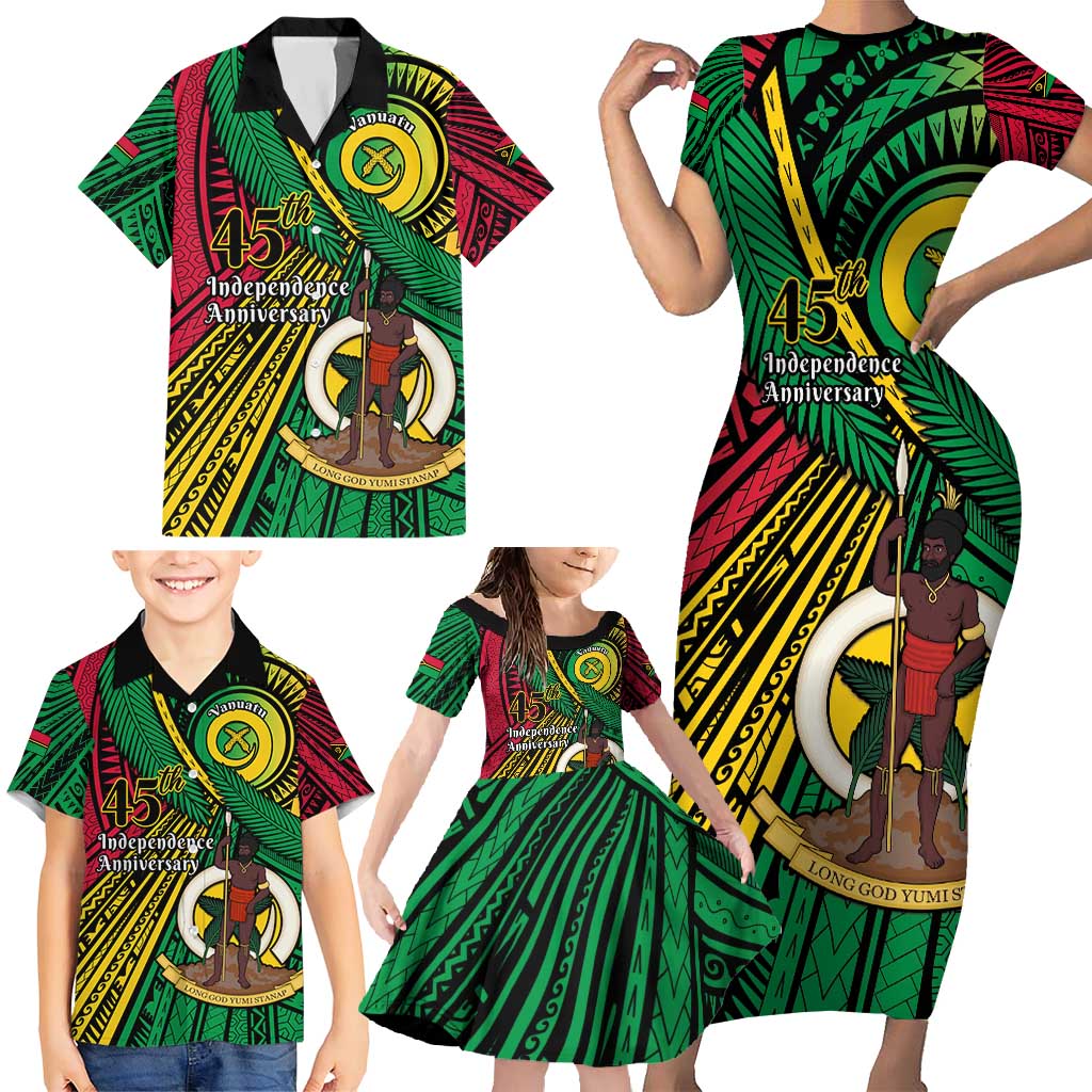 Halo Vanuatu Family Matching Short Sleeve Bodycon Dress and Hawaiian Shirt Happy 45th Independence Anniversary LT14 - Polynesian Pride