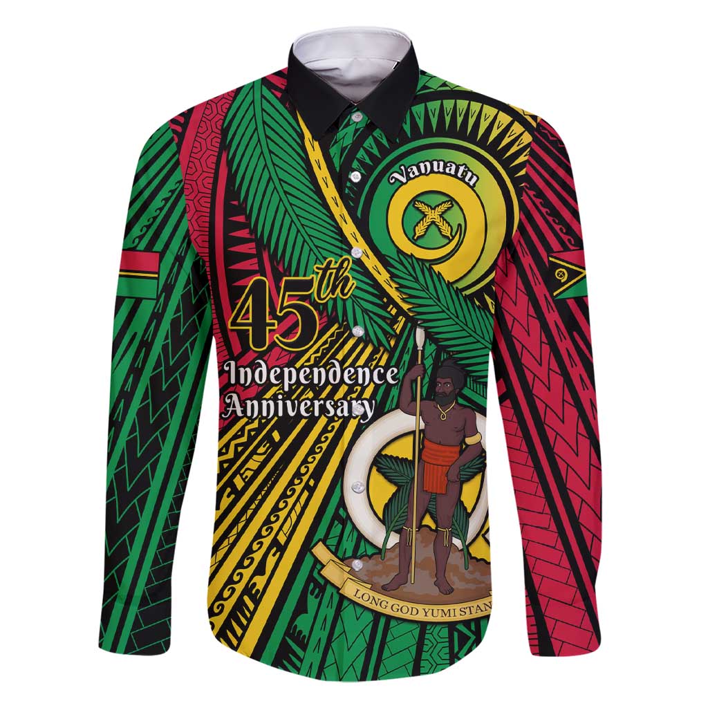 Halo Vanuatu Family Matching Short Sleeve Bodycon Dress and Hawaiian Shirt Happy 45th Independence Anniversary LT14 Dad's Shirt - Long Sleeve Black - Polynesian Pride