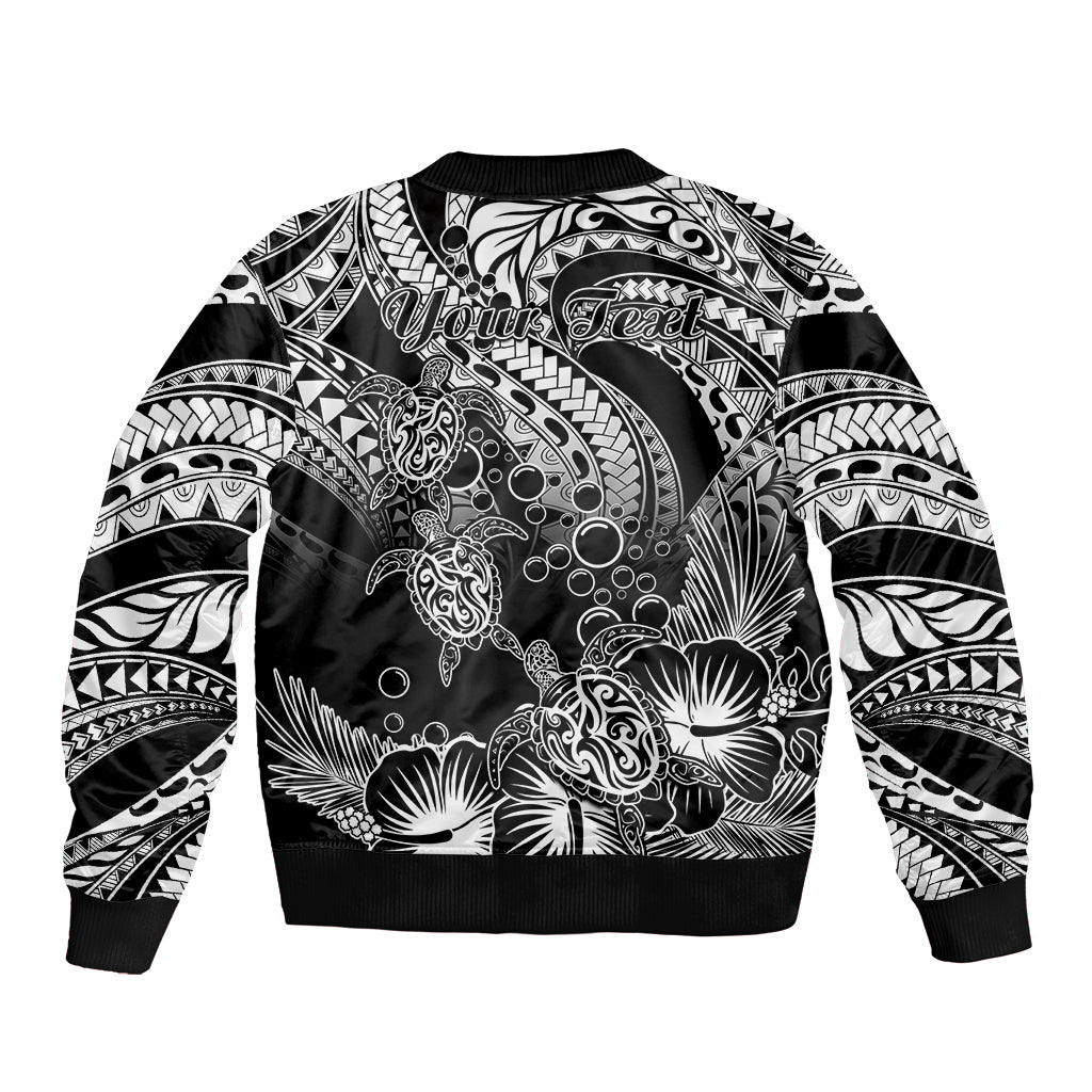 Personalised Polynesian Bomber Jacket Tribal Honu Turtle with Hibiscus White Version LT14 - Polynesian Pride