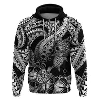 Custom Polynesian Hoodie Tribal Honu Turtle with Hibiscus White Version LT14 Pullover Hoodie White - Polynesian Pride