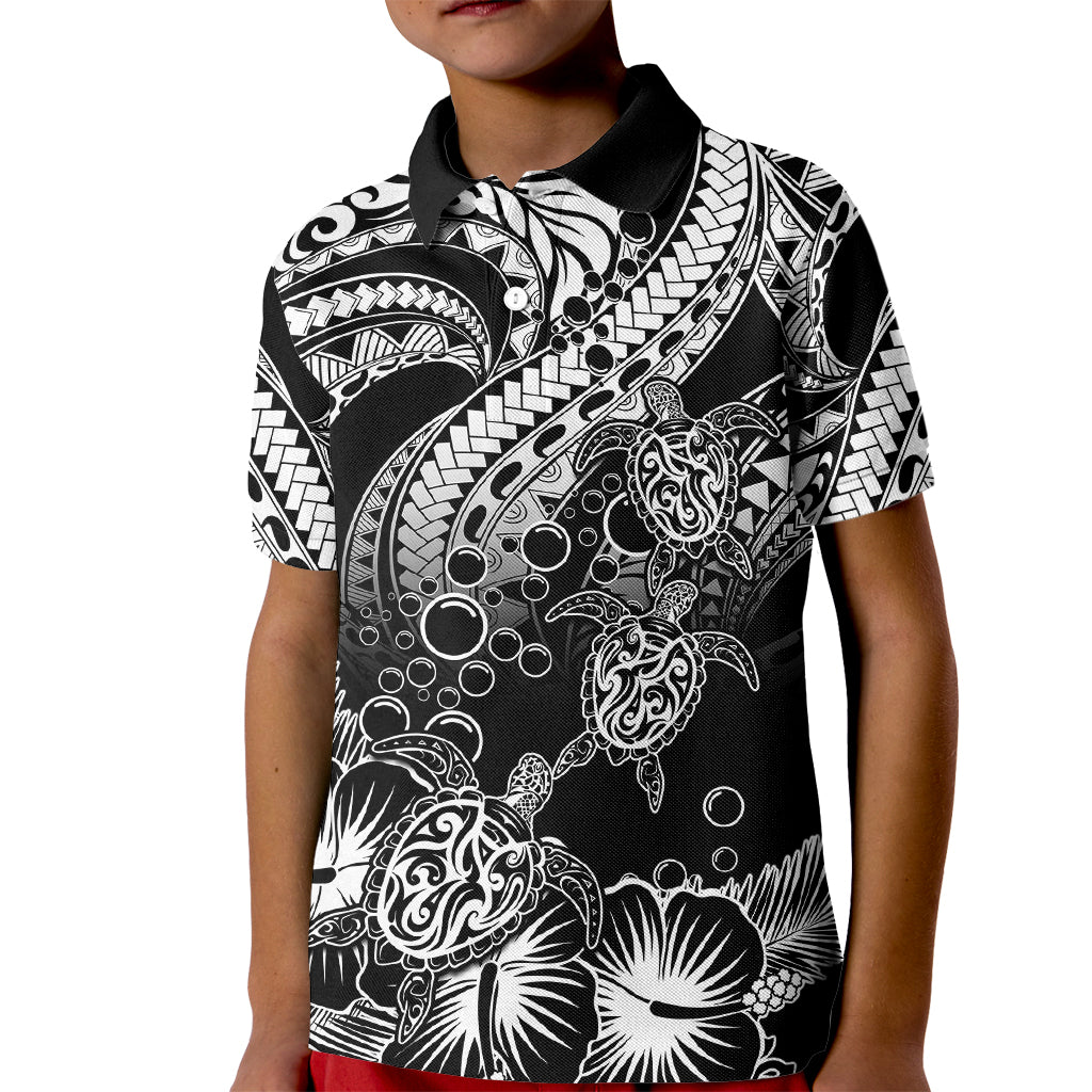 Personalised Polynesian Kid Polo Shirt Tribal Honu Turtle with Hibiscus White Version LT14 Kid White - Polynesian Pride