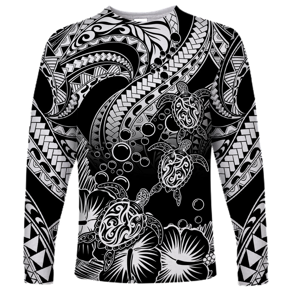 Personalised Polynesian Long Sleeve Shirt Tribal Honu Turtle with Hibiscus White Version LT14 Unisex White - Polynesian Pride