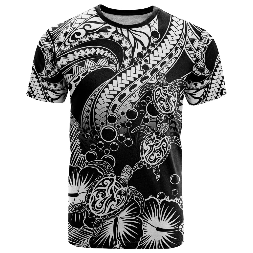 Custom Polynesian T Shirt Tribal Honu Turtle with Hibiscus White Version LT14 White - Polynesian Pride