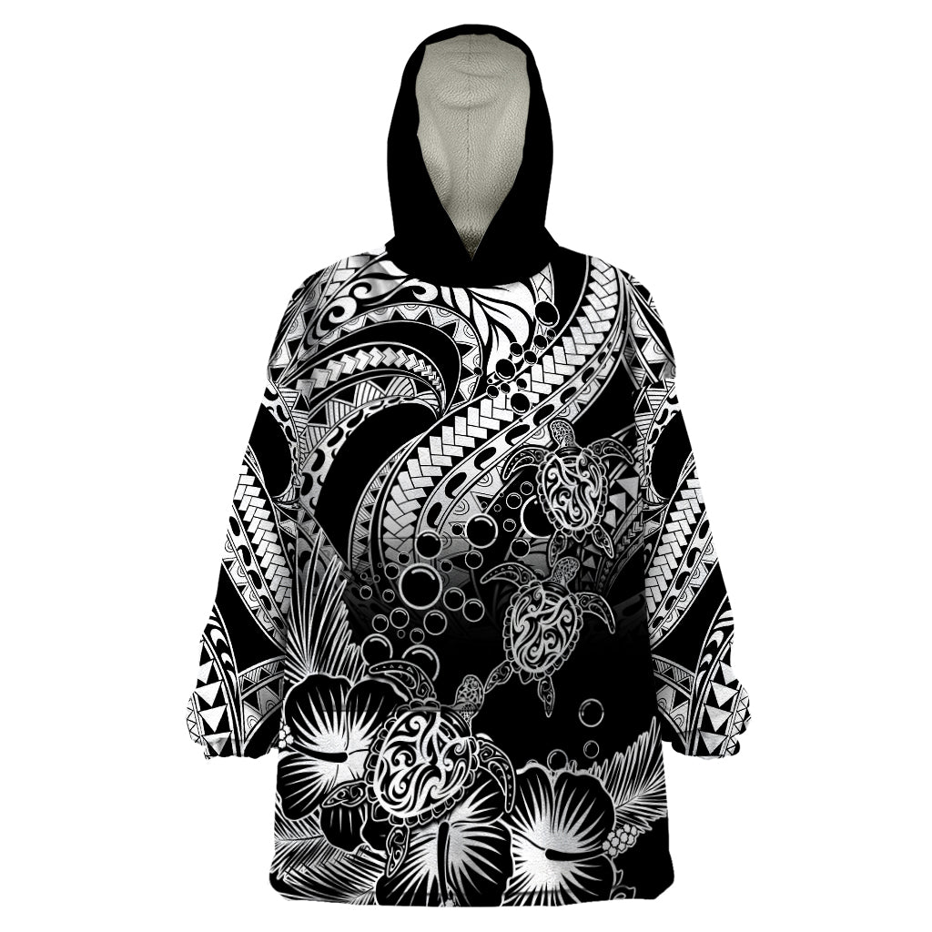 Personalised Polynesian Wearable Blanket Hoodie Tribal Honu Turtle with Hibiscus White Version LT14 One Size White - Polynesian Pride