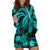 Personalised Polynesian Hoodie Dress Tribal Honu Turtle with Hibiscus Turquoise Version LT14 Turquoise - Polynesian Pride