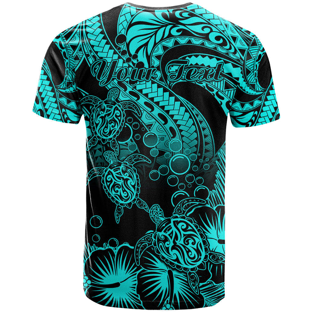 Custom Polynesian T Shirt Tribal Honu Turtle with Hibiscus Turquoise Version LT14 - Polynesian Pride
