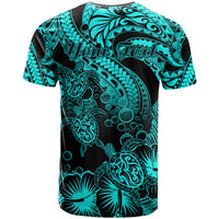 Custom Polynesian T Shirt Tribal Honu Turtle with Hibiscus Turquoise Version LT14 - Polynesian Pride