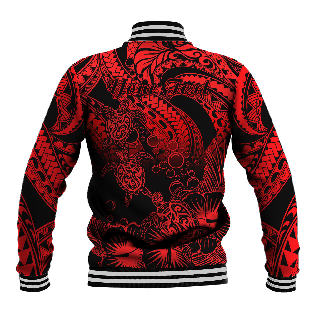 Personalised Polynesian Baseball Jacket Tribal Honu Turtle with Hibiscus Red Version LT14 - Polynesian Pride