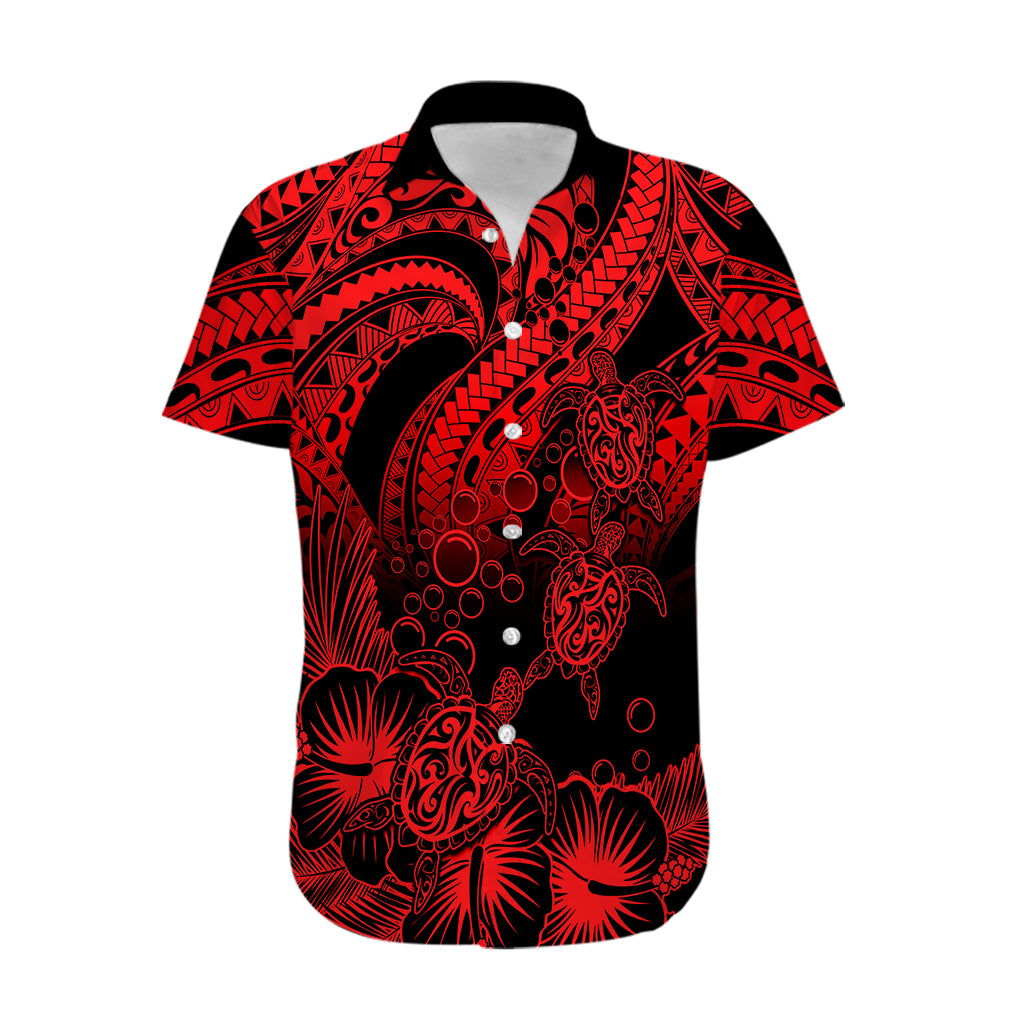 Personalised Polynesian Hawaiian Shirt Tribal Honu Turtle with Hibiscus Red Version LT14 Red - Polynesian Pride