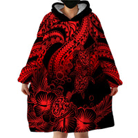 Personalised Polynesian Wearable Blanket Hoodie Tribal Honu Turtle with Hibiscus Red Version LT14 - Polynesian Pride