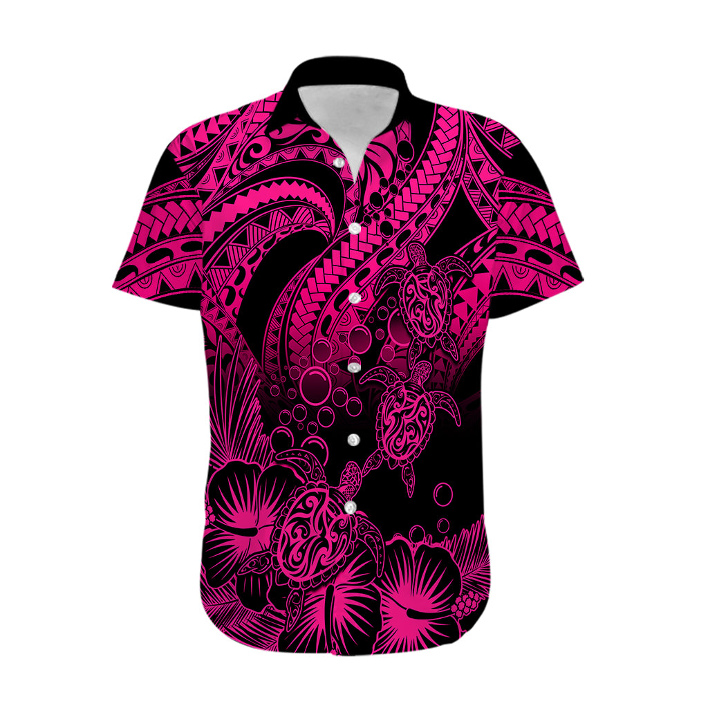 Personalised Polynesian Hawaiian Shirt Tribal Honu Turtle with Hibiscus Pink Version LT14 Pink - Polynesian Pride