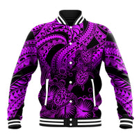 Personalised Polynesian Baseball Jacket Tribal Honu Turtle with Hibiscus Purple Version LT14 Unisex Purple - Polynesian Pride