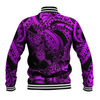 Personalised Polynesian Baseball Jacket Tribal Honu Turtle with Hibiscus Purple Version LT14 - Polynesian Pride
