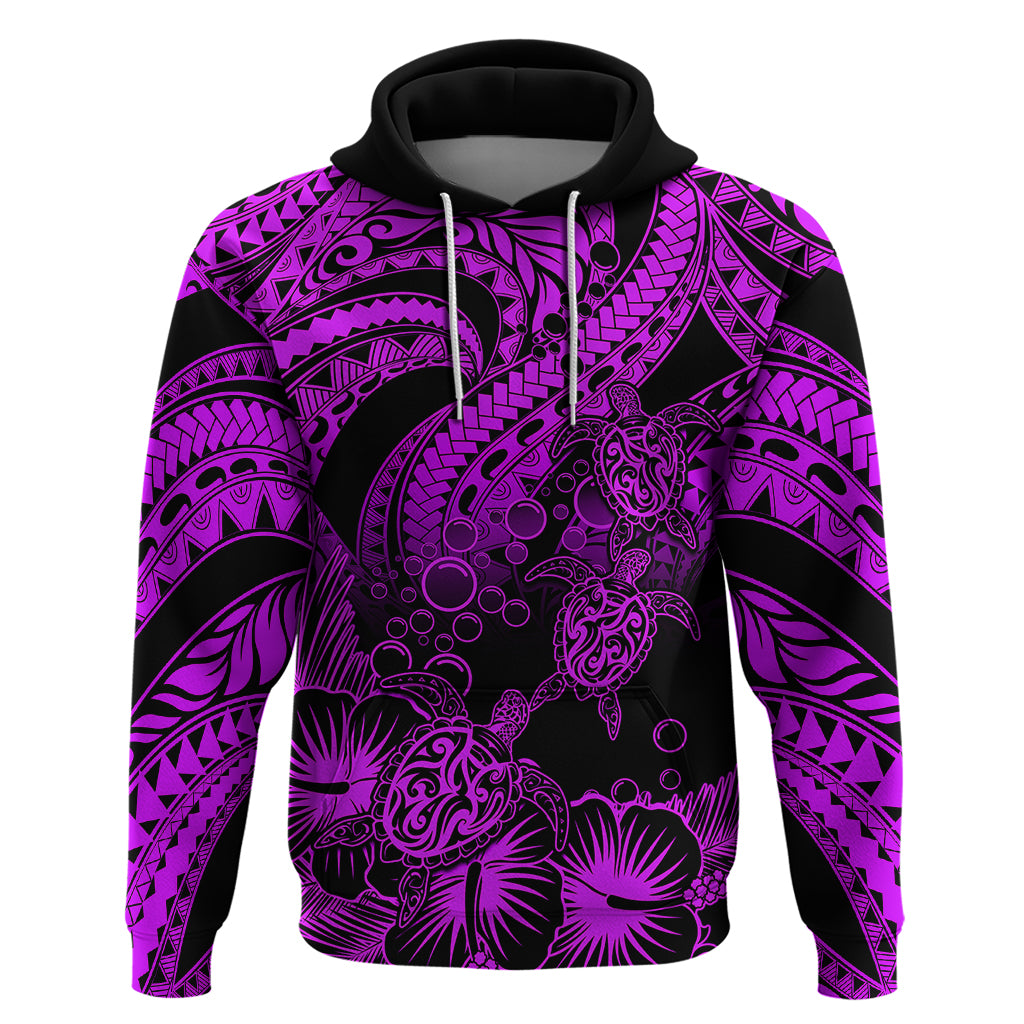 Custom Polynesian Hoodie Tribal Honu Turtle with Hibiscus Purple Version LT14 Pullover Hoodie Purple - Polynesian Pride