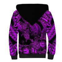 Personalised Polynesian Sherpa Hoodie Tribal Honu Turtle with Hibiscus Purple Version LT14 - Polynesian Pride