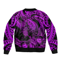 Personalised Polynesian Sleeve Zip Bomber Jacket Tribal Honu Turtle with Hibiscus Purple Version LT14 - Polynesian Pride
