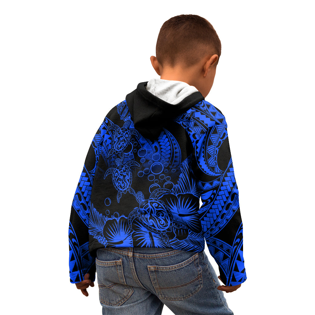 Personalised Polynesian Kid Hoodie Tribal Honu Turtle with Hibiscus Blue Version LT14 - Polynesian Pride