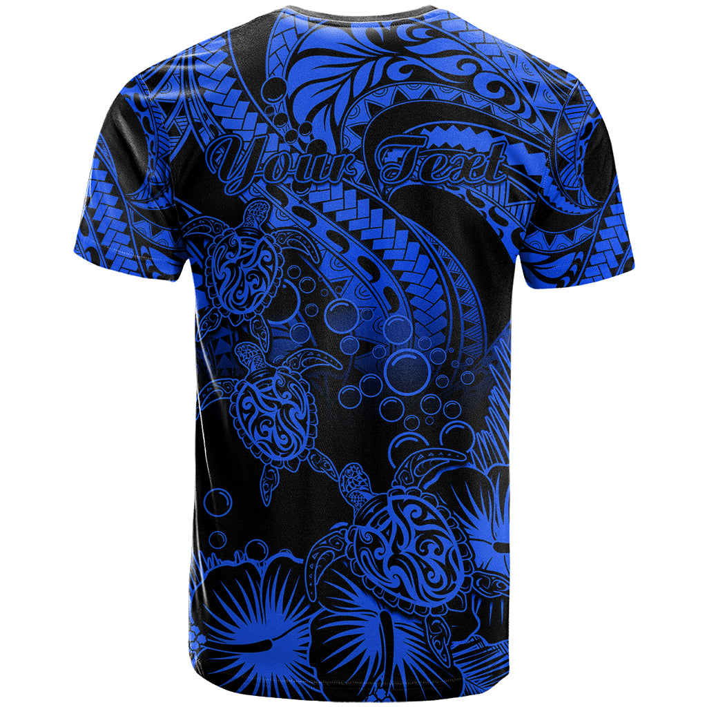 Custom Polynesian T Shirt Tribal Honu Turtle with Hibiscus Blue Version LT14 - Polynesian Pride