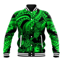 Personalised Polynesian Baseball Jacket Tribal Honu Turtle with Hibiscus Green Version LT14 Unisex Green - Polynesian Pride