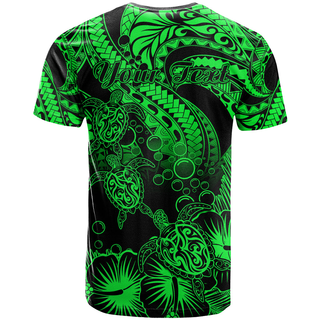 Custom Polynesian T Shirt Tribal Honu Turtle with Hibiscus Green Version LT14 - Polynesian Pride