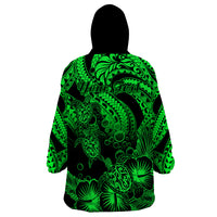Personalised Polynesian Wearable Blanket Hoodie Tribal Honu Turtle with Hibiscus Green Version LT14 - Polynesian Pride