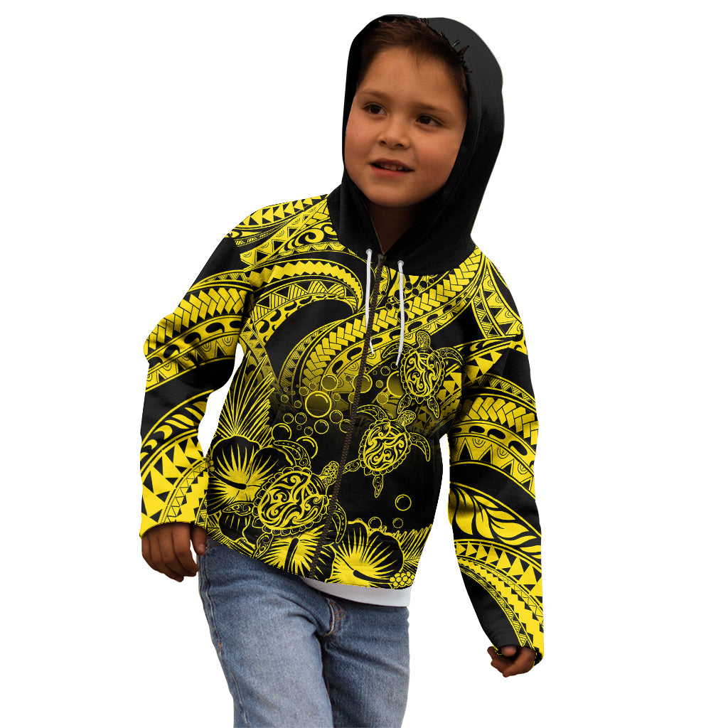 Personalised Polynesian Kid Hoodie Tribal Honu Turtle with Hibiscus Gold Version LT14 - Polynesian Pride